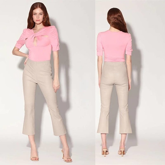 Walter Baker Lori Leather Flare Leg Elastic Waist Pant Women's Dove Size: S NWT